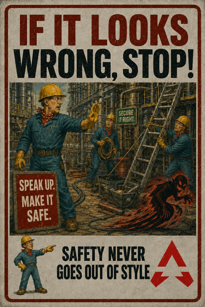 Stop Work Responsibility poster: If It Looks Wrong, Stop! Speak up. Make it safe.